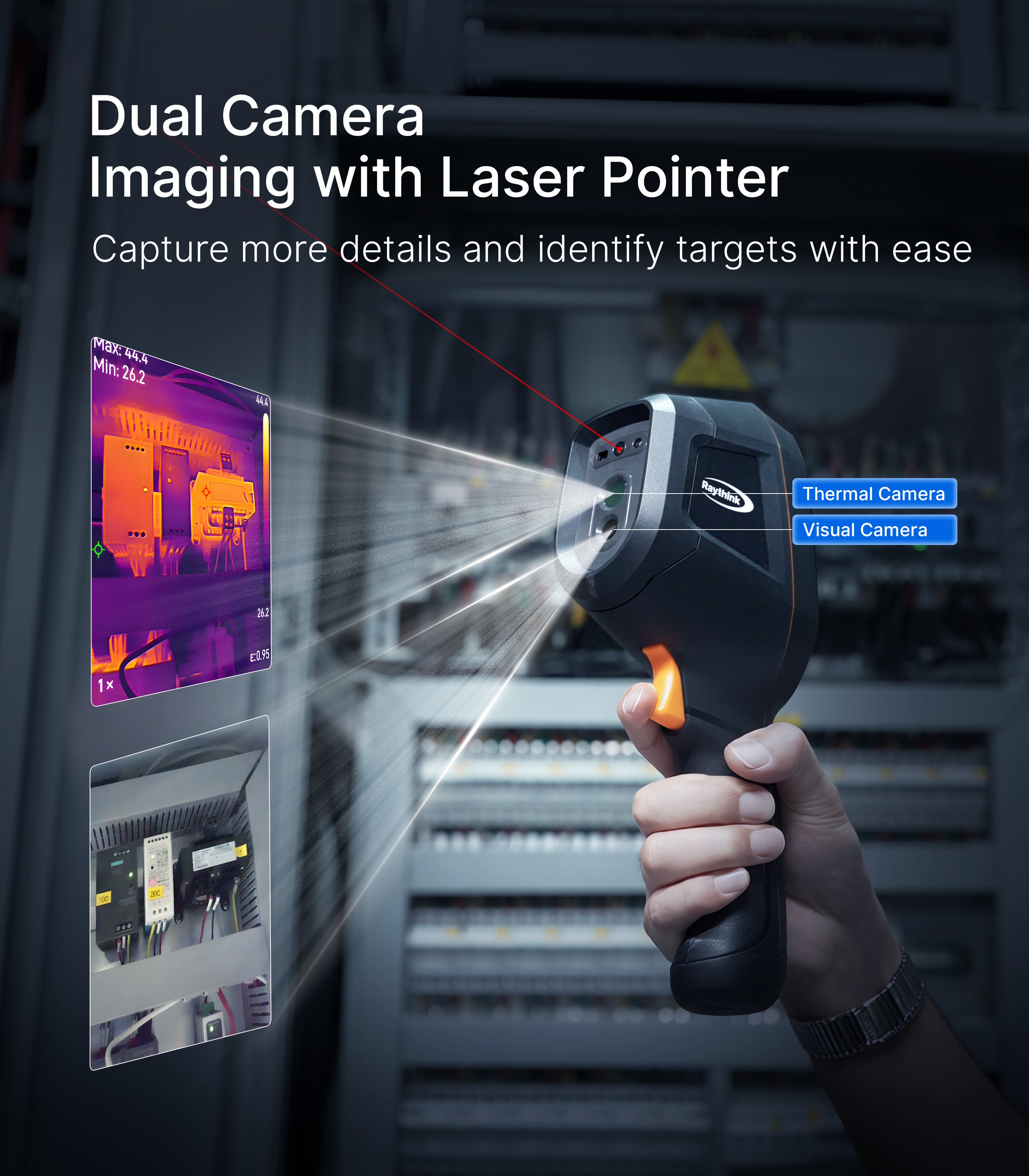 Raythink CX20 Pro 3.5" Thermal Camera, 512×384 Super Resolution, with 2MP Visible Light Camera, Laser Pointer & Wifi, 32 GB Handheld Infrared Camera for Industrial & Home Inspections
