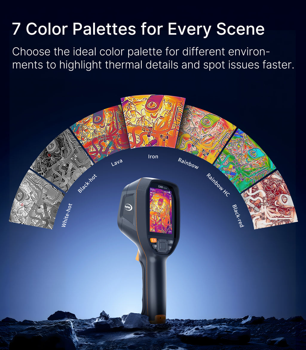 Raythink CX20 Thermal Camera with AI Super Resolution 512x384, 256x192 Infrared Resolution, 25Hz, 40mK, 32GB Storage, 6-Hour Battery, IP54 for Electrical and HVAC Inspection