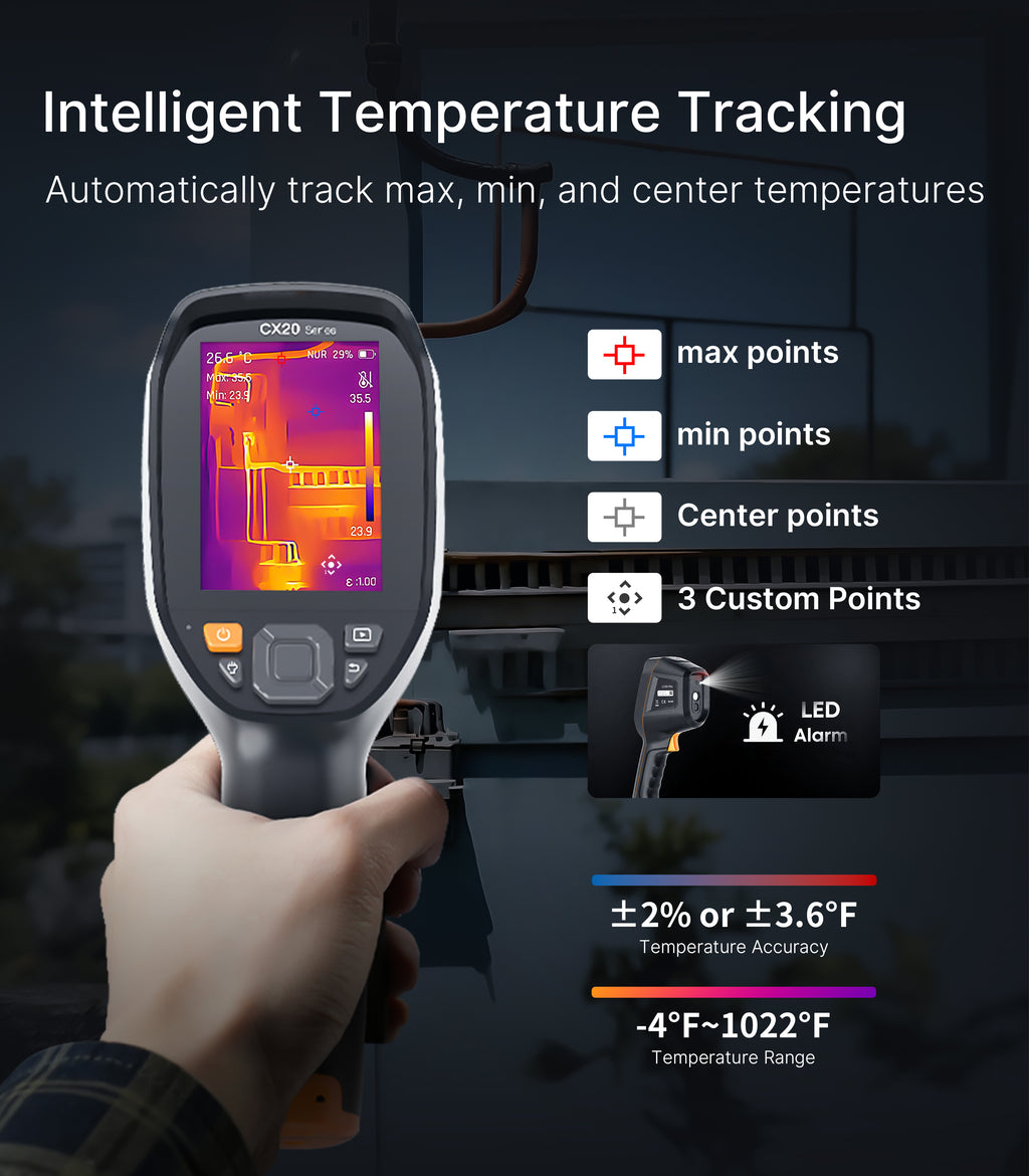 Raythink CX20 Pro 3.5" Thermal Camera, 512×384 Super Resolution, with 2MP Visible Light Camera, Laser Pointer & Wifi, 32 GB Handheld Infrared Camera for Industrial & Home Inspections