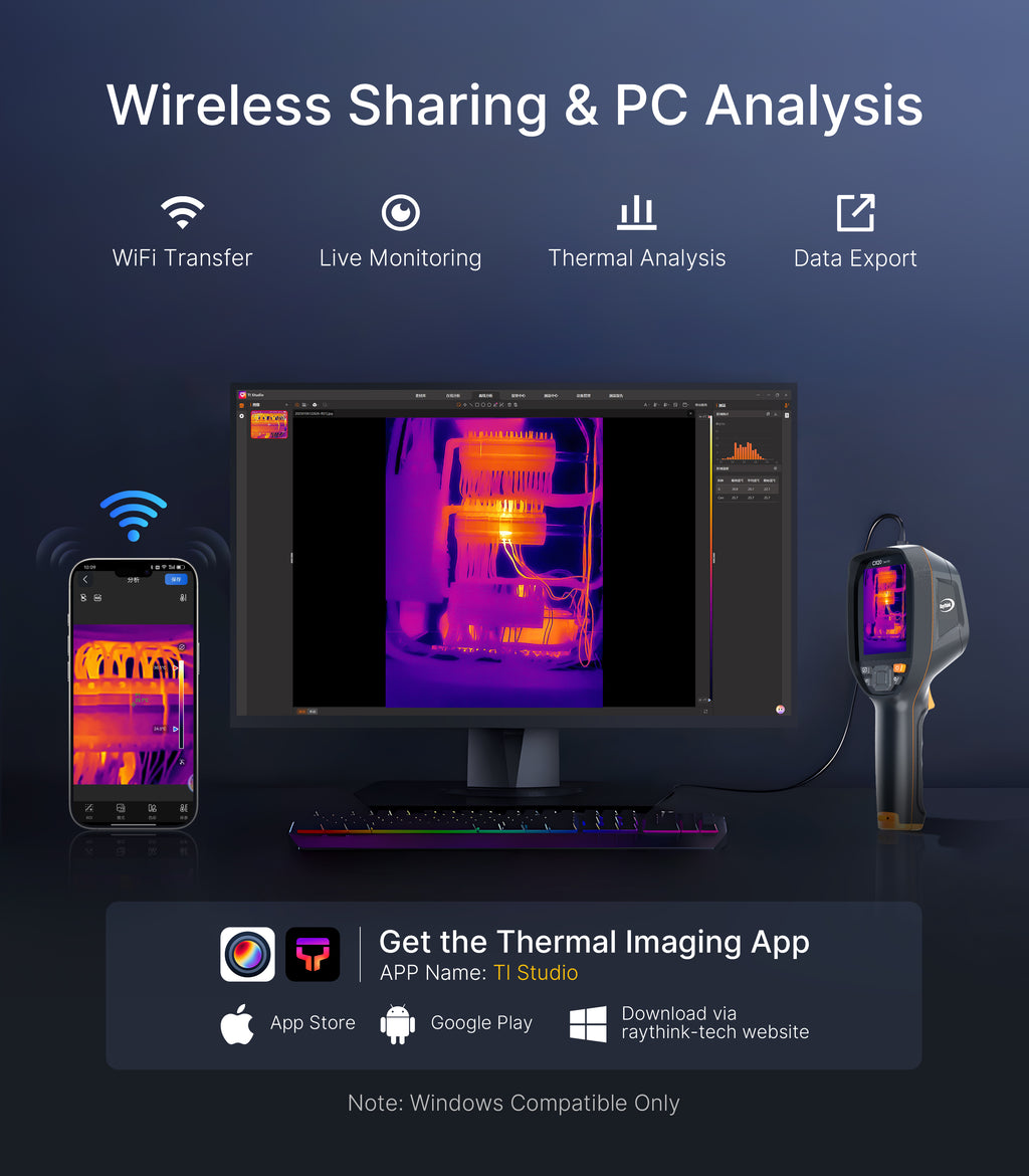 Raythink CX20 Ultra 3.5" Thermal Camera, 512×384 Super Resolution, with Laser Measurement, Dual Lens & Wi-fi, 25Hz Handheld Infrared Camera, for Electrical, HVAC & Industrial Inspections