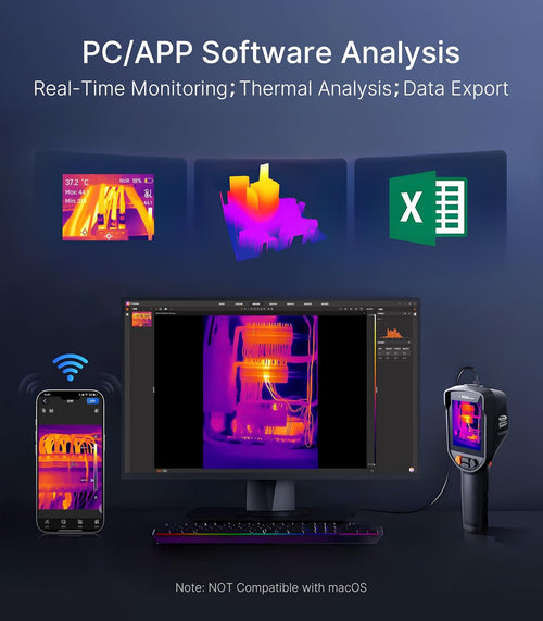 Raythink EX10 PRO Thermal Camera with Super Resolution 320x240, 160x120 Infrared Resolution, 2MP Visible Light, 4 Imaging Modes, Laser Pointer, 6 Custom Points, 8GB Storage, 10-Hour Battery, IP54 for Electrical and HVAC Inspection