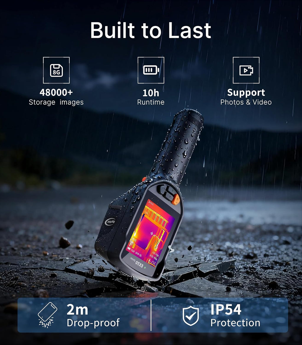 Raythink EX10 PRO Thermal Camera with Super Resolution 320x240, 160x120 Infrared Resolution, 2MP Visible Light, 4 Imaging Modes, Laser Pointer, 6 Custom Points, 8GB Storage, 10-Hour Battery, IP54 for Electrical and HVAC Inspection