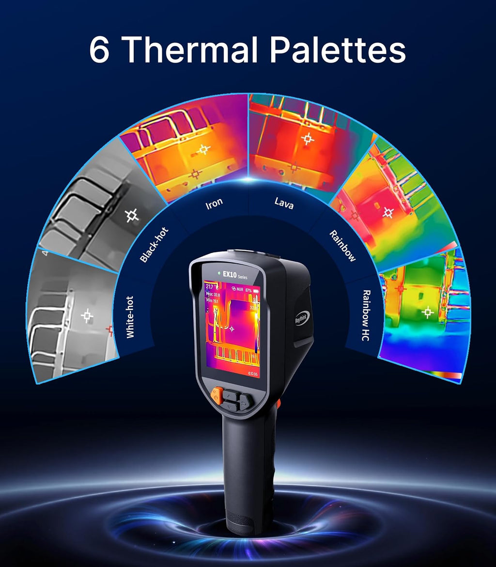 Raythink EX10 Thermal Camera with Super Resolution 320x240, 160x120 Infrared Resolution, 40mK, 25Hz, 8GB Storage, 10-Hour Battery, IP54 for Electrical and HVAC Inspection