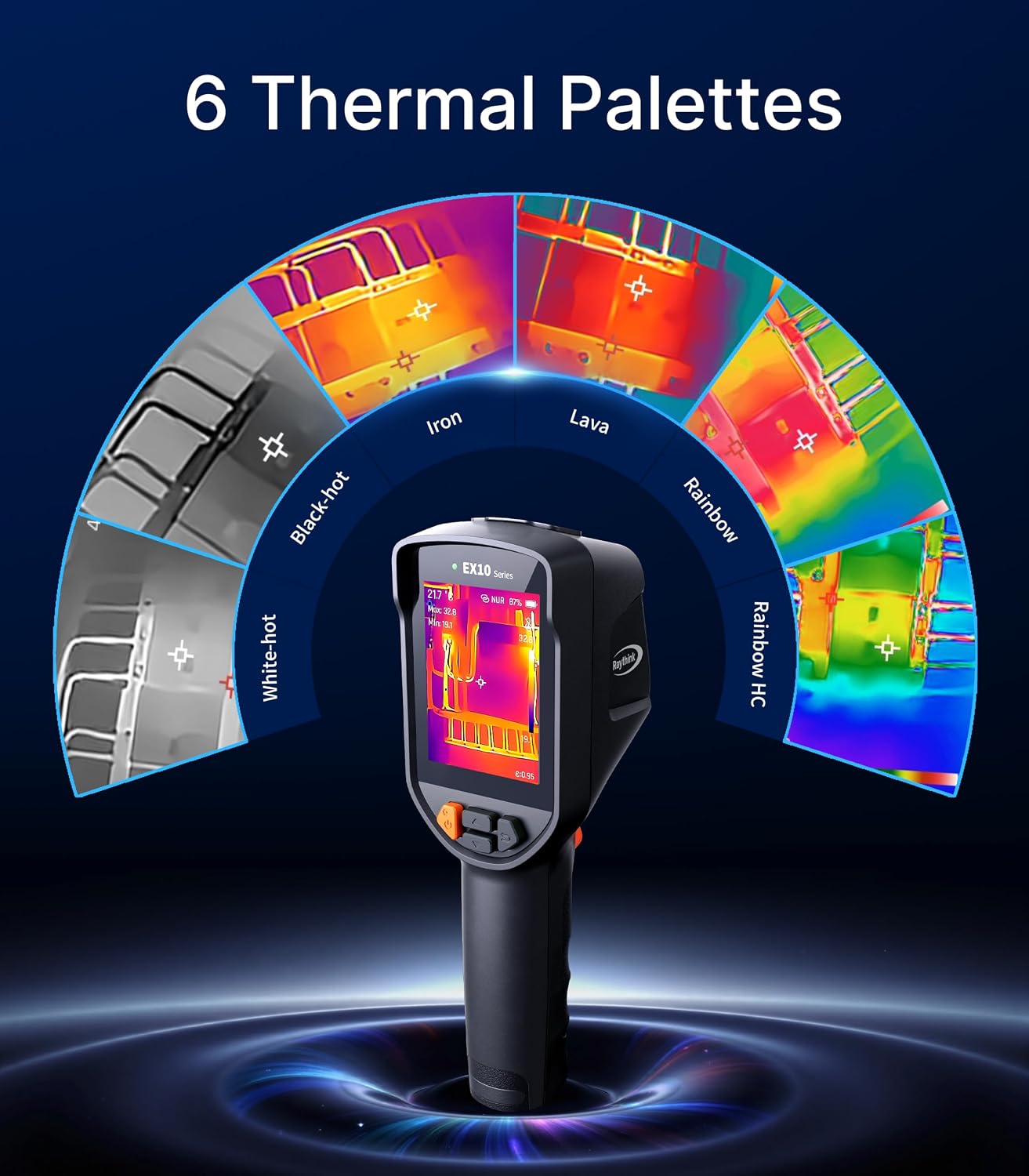 Raythink EX10 Thermal Camera with Super Resolution 320x240, 160x120 Infrared Resolution, 40mK, 25Hz, 8GB Storage, 10-Hour Battery, IP54 for Electrical and HVAC Inspection