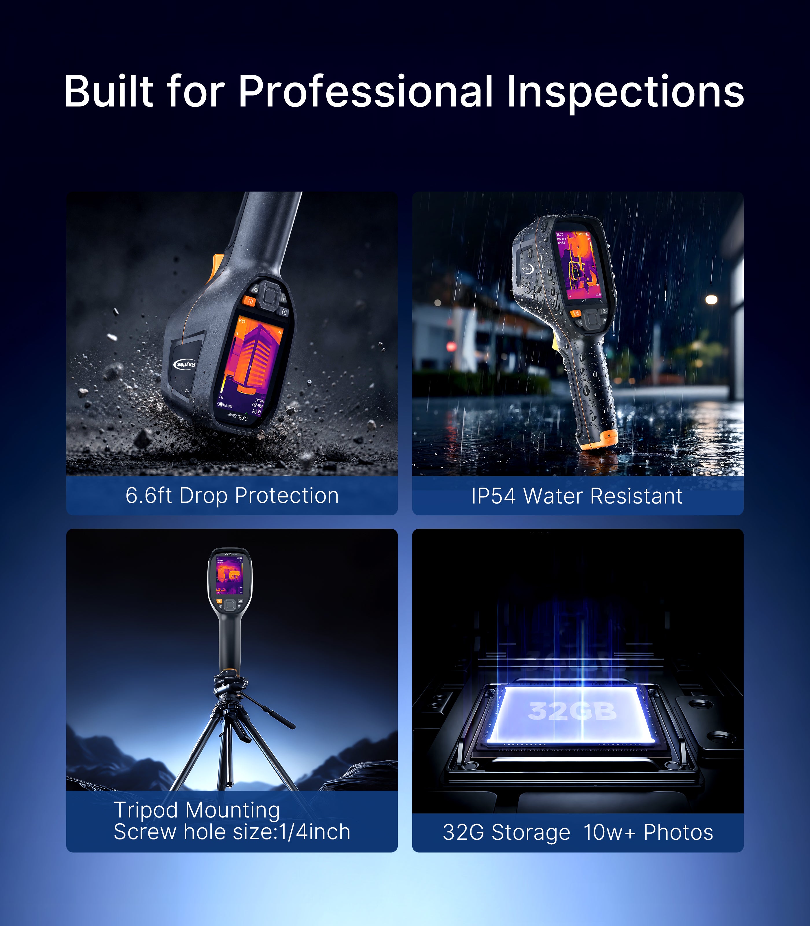 Raythink CX20 Pro 3.5" Thermal Camera, 512×384 Super Resolution, with 2MP Visible Light Camera, Laser Pointer & Wifi, 32 GB Handheld Infrared Camera for Industrial & Home Inspections